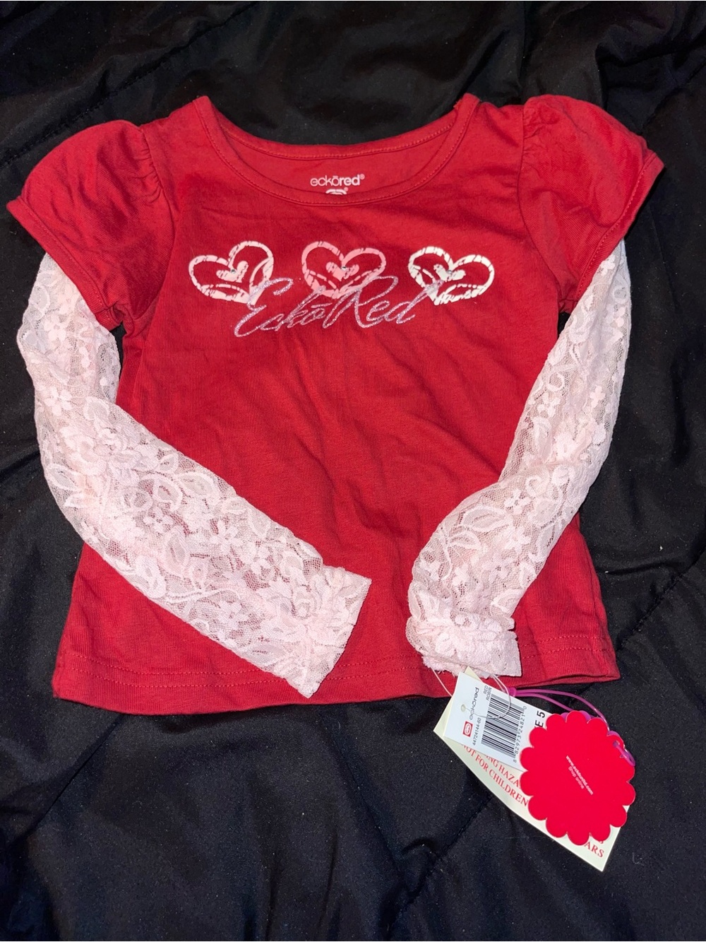 Ecko Unlimited Red Long Sleeve Tee with Rose Lace Sleeves